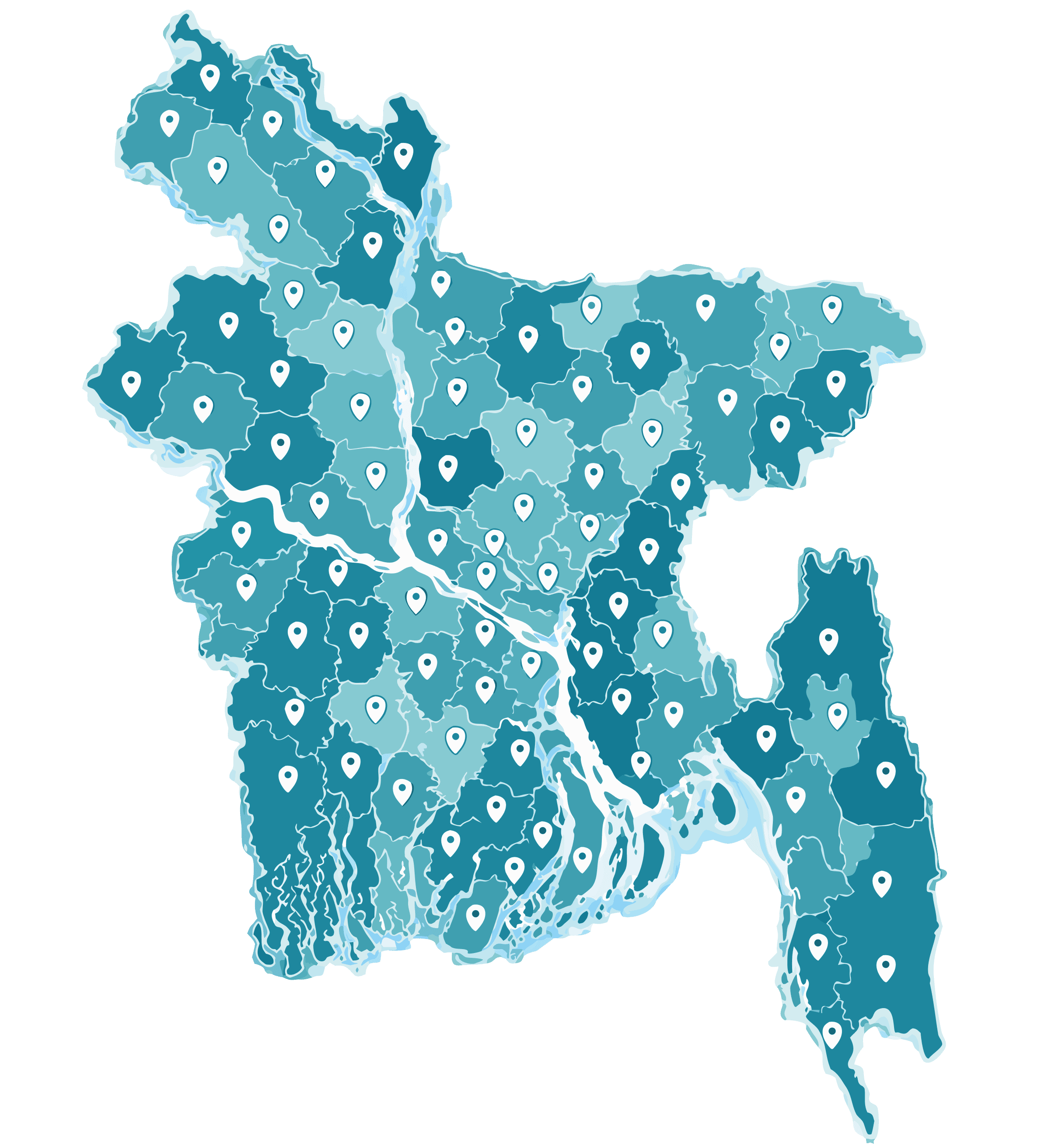 Map of Bangladesh and its divisions, where Aalo supports schools and colleges